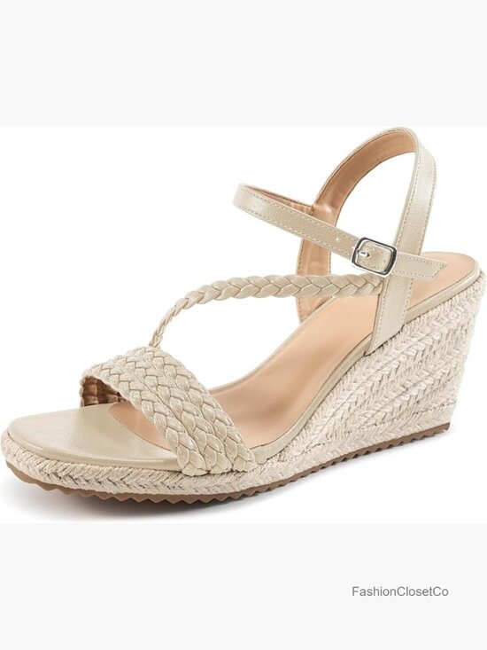 Shoes - Espadrille Wedge Sandals: Cushioned Footbed & Braided PU Upper for All-Day Wear